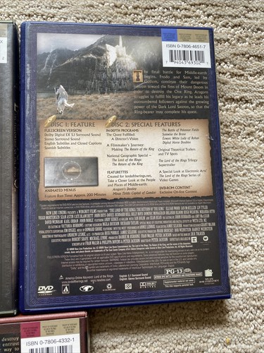 3 SET The Lord of the Rings DVD FullScreen FELOWSHIP, TWO TOWERS, RETURN OF KING - Picture 4 of 8