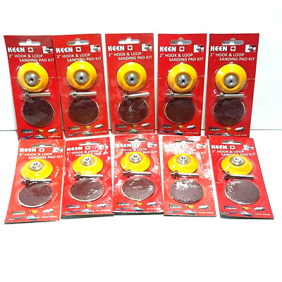 Lot of 10 Keen 2'' Hook & Loop Sanding Pad Kit 40, 80, 120 Grit 1/4'' Shank 54496