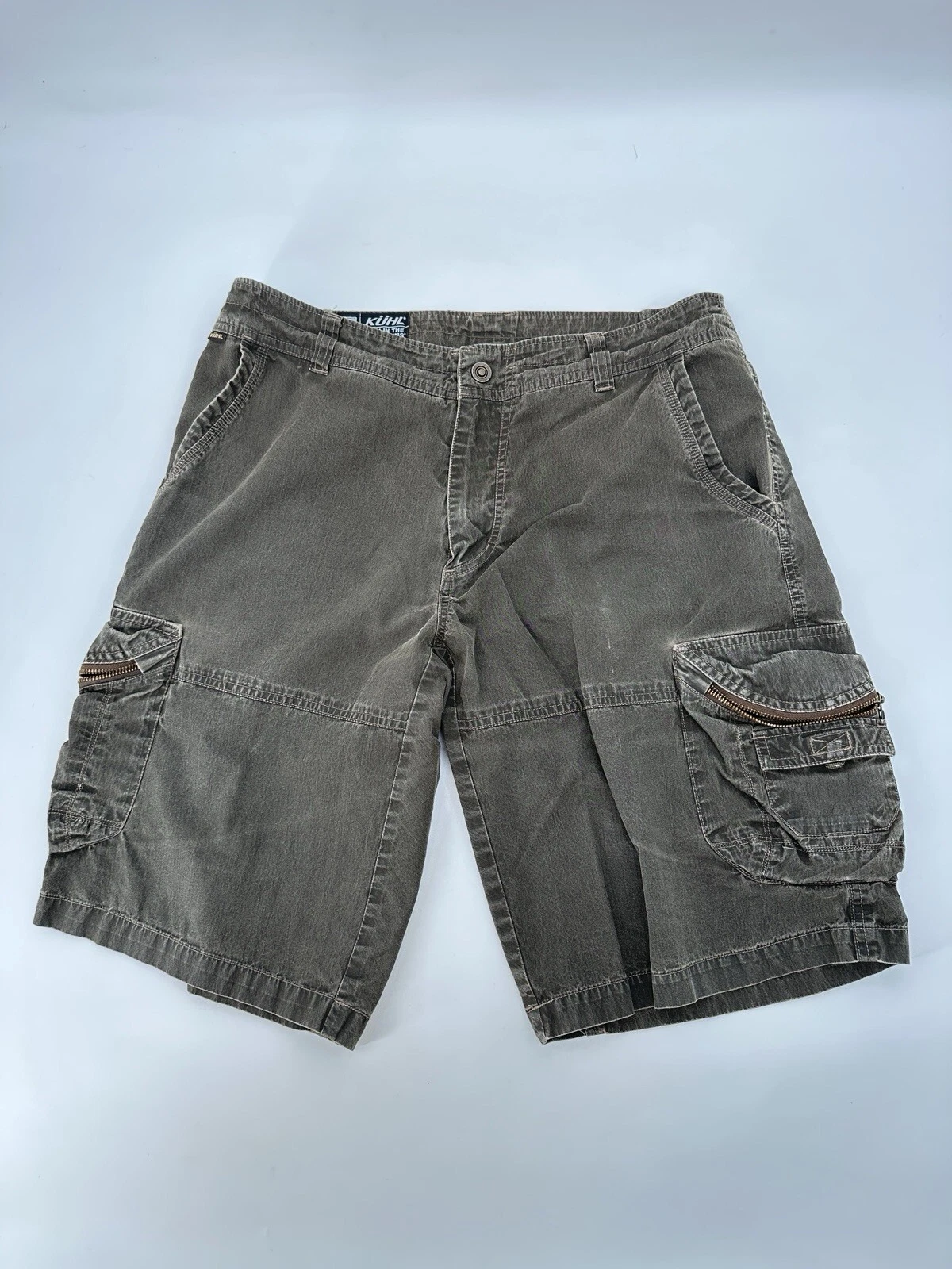 KUHL Crag Series Cargo Shorts Mens 36 Grey 12" Inseam Zip Pockets Outdoor Hiking