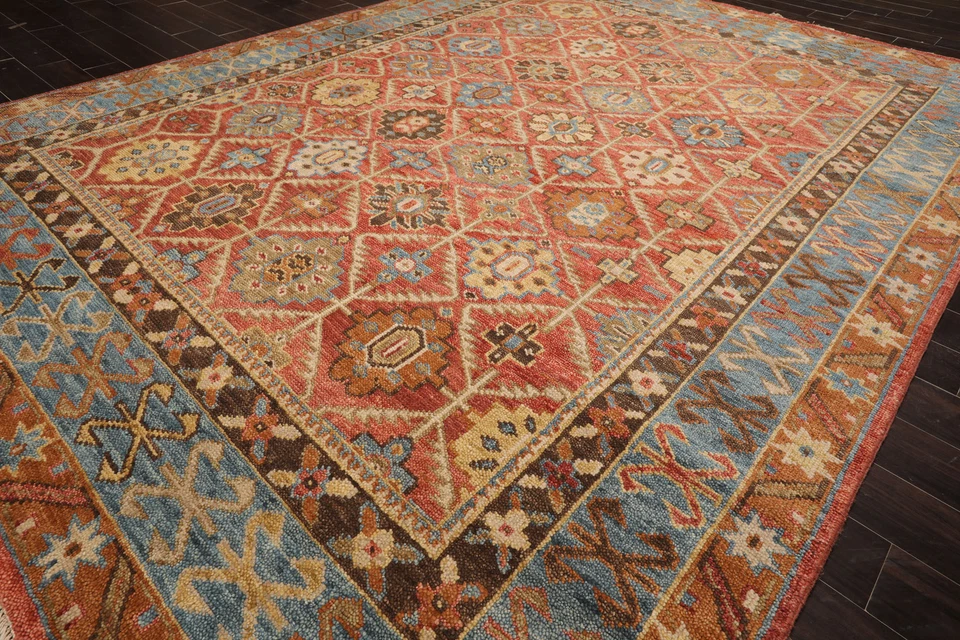 LoomBloom Multi Size Orange Hand Knotted Arts & Crafts Oushak Geometric Wool Rug - Image 4 of 4