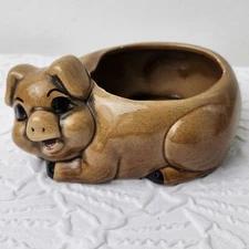 Pig Belly Open Ceramic Kitchen Scrubber Plant Holder Brown Vintage