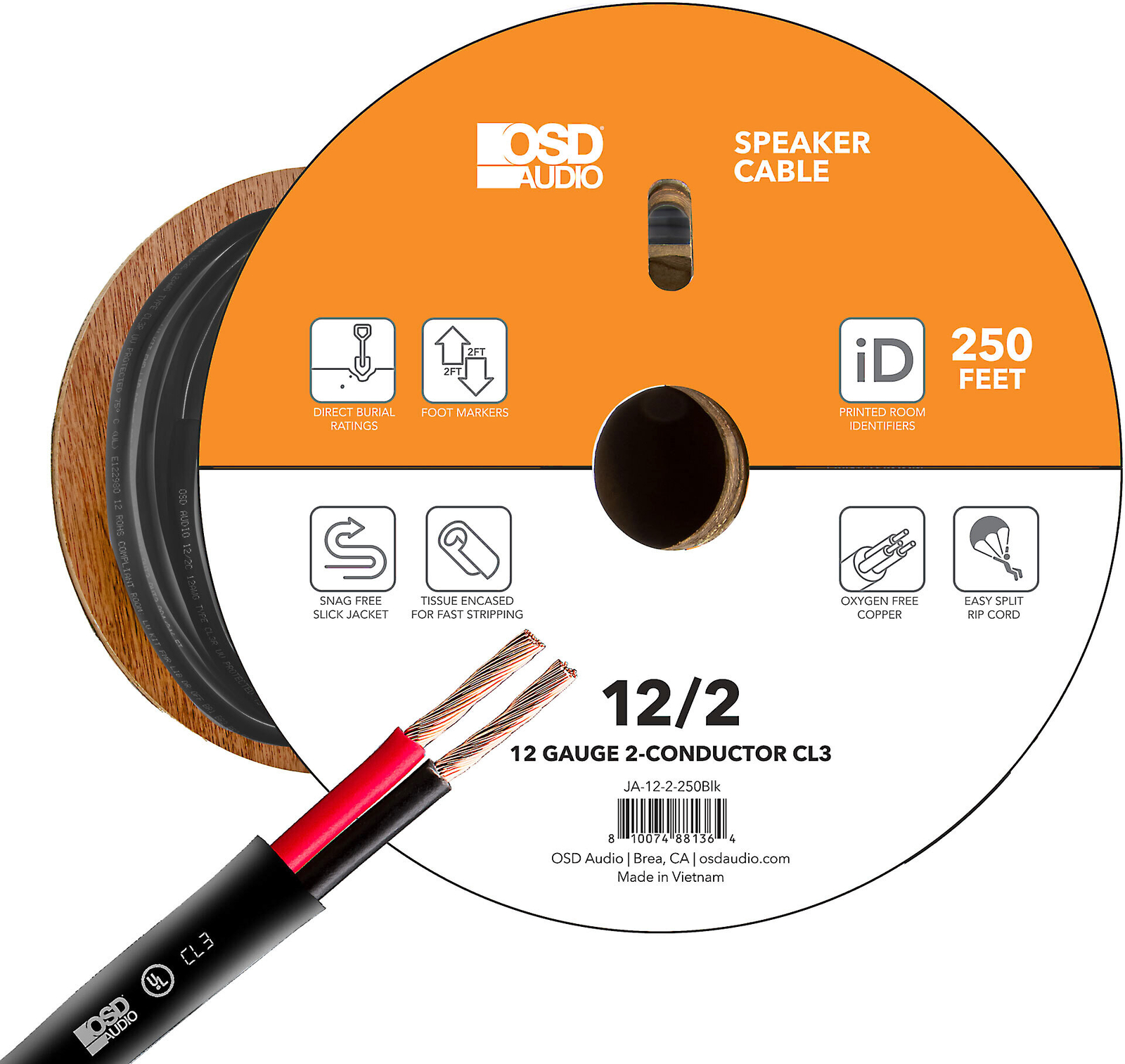 Номинальный провод динамика OSD 12/2 CL3- 250 Черный