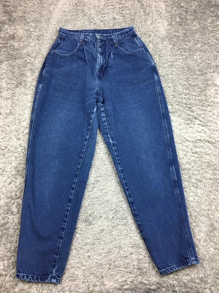 Jeans feminino vintage Brittania cintura alta cônico tamanho 10 x 29 azul lavagem escura denim - Imagem 3 de 4