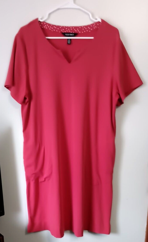Ellen Tracy XL Red Robin Short Sleeve Pullover Pima Cotton Spandex Knit Dress