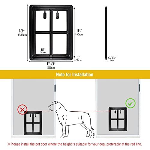 Pet Door for Screen Door Sliding Dog Screen Door Inner Size 12 12"x16