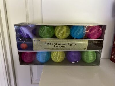 Patio And Garden Lights With Ten Lanterns- Colorful Party Fun. Multicolor