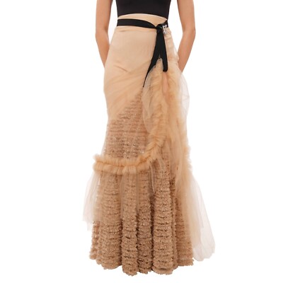DSQUARED2 Baroque Maxi Glitter Tulle Skirt Beige Black Beige 42
