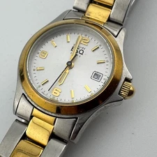 ESQ Swiss Quartz Watch 100487 Women Dual Tone Steel Date Analog New Battery 6.5"