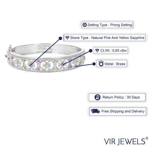 0.65 ct Pink And Yellow Sapphire Bangle Bracelet in Brass with Rhodium September - Picture 4 of 8