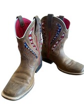 Ariat Brown Leather American Flag Venttek Western Boots Childs Size1