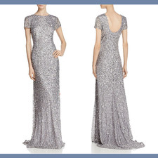 NEW Adrianna Papell 4 Scoop Back Sequin Mesh Gown in Silver Grey M48