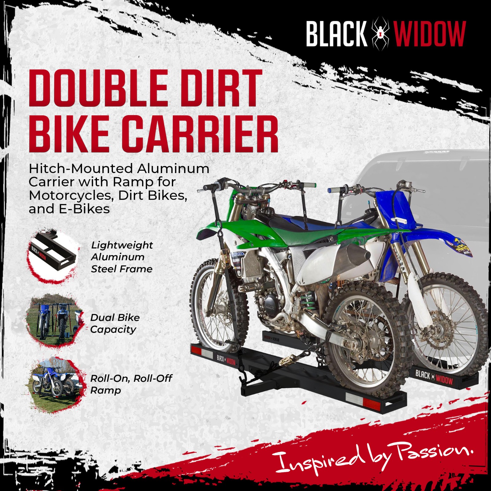 Black Widow Pro Black Anodized Aluminum Double Dirt Bike Carrier - 600 lb. Cap