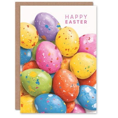 Grußkarte Frohe Ostern - bemalte Eier buntes Design, innen leer