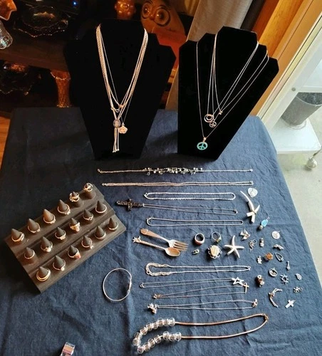 Vintage Sterling Silver Jewelry Necklaces, Rings,Pins, Bracelet Wearable 321.4 g