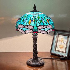 Tiffany Lamp Stained Glass Table Lamp 12x12x20 Inches Sea Grass Dragonfly Sty...