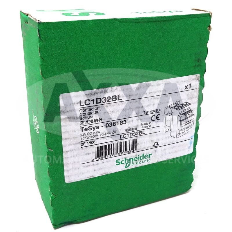 Contactor LC1D32BL Schneider 3P (3NO) 1NC + 1NO Aux 24VDC 32A 15kW