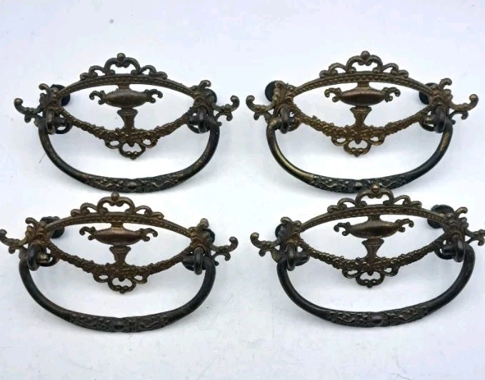 Lote 4 tiradores de fianza caída cajón herrajes tocador armario asas ornamentado victoriano Foto 2 de 4