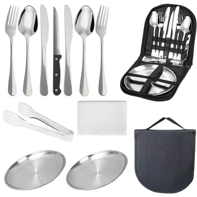 13Stücke campingbesteck 2 Personen,Picknick Set,EdelstahlgabelnTeller,Messer ... - Bild 1 von 4