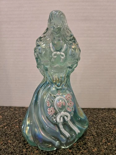 Vtg FENTON southern Belle Lady Figurine Green Hand painted Signed V Adrin