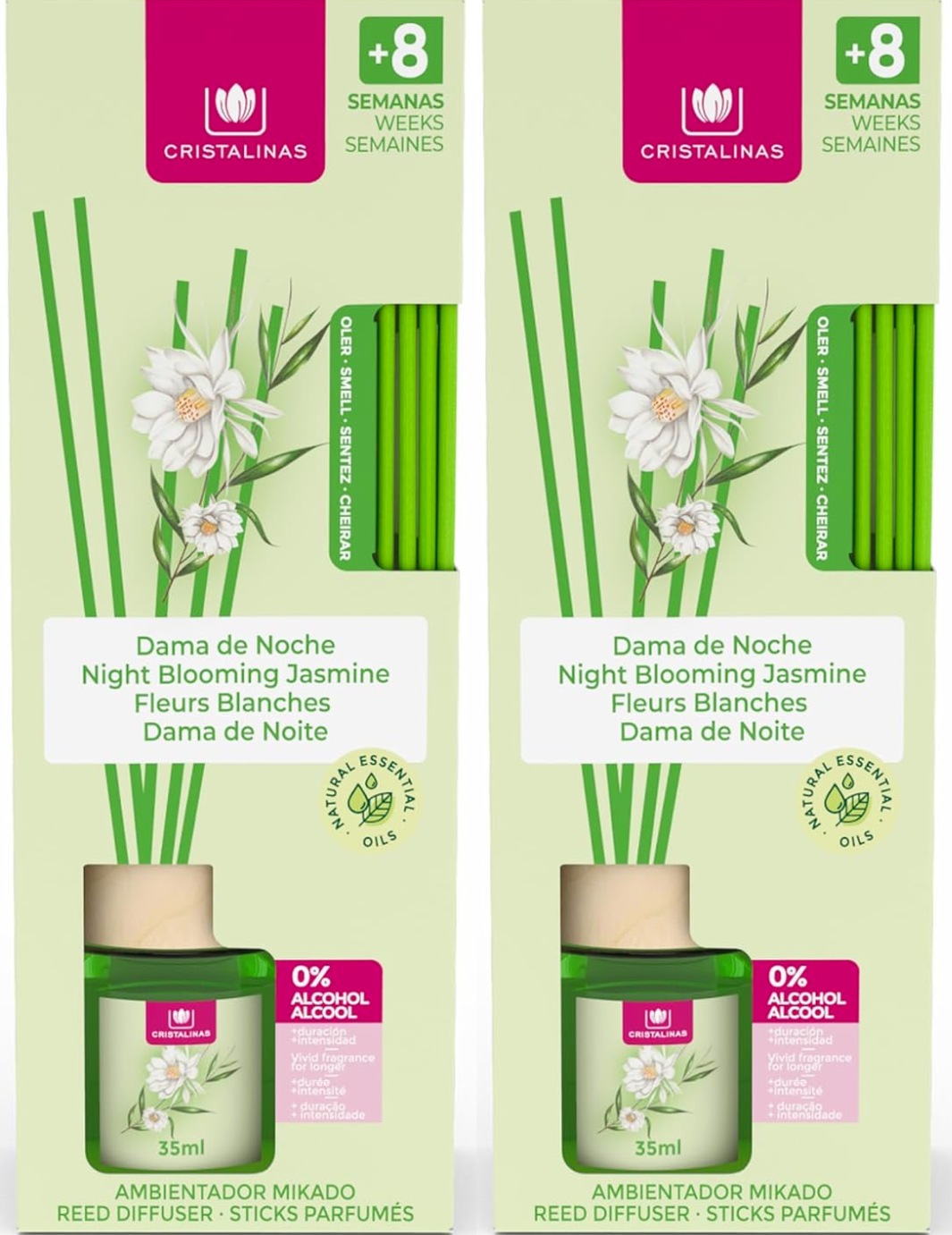 2x Cristalinas Reed Diffuser Home Air Freshener 25ml - Night Blooming Jasmine