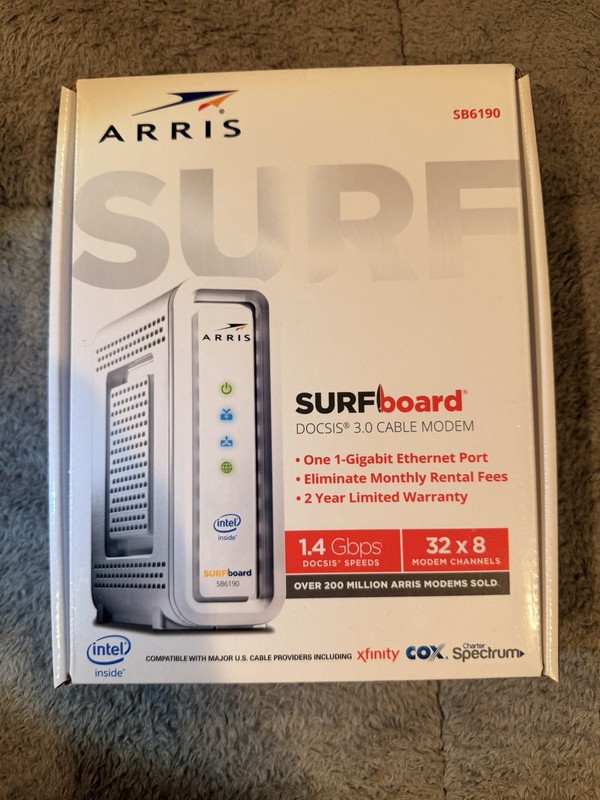 ARRIS Surfboard SB6190 - 32x8 Docsis 3.0 Cable Modem - White