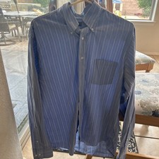 Arrow Mens Dress Cotton Blue Stripe 16 1/2 Large Button Front Shirt Wrinkle