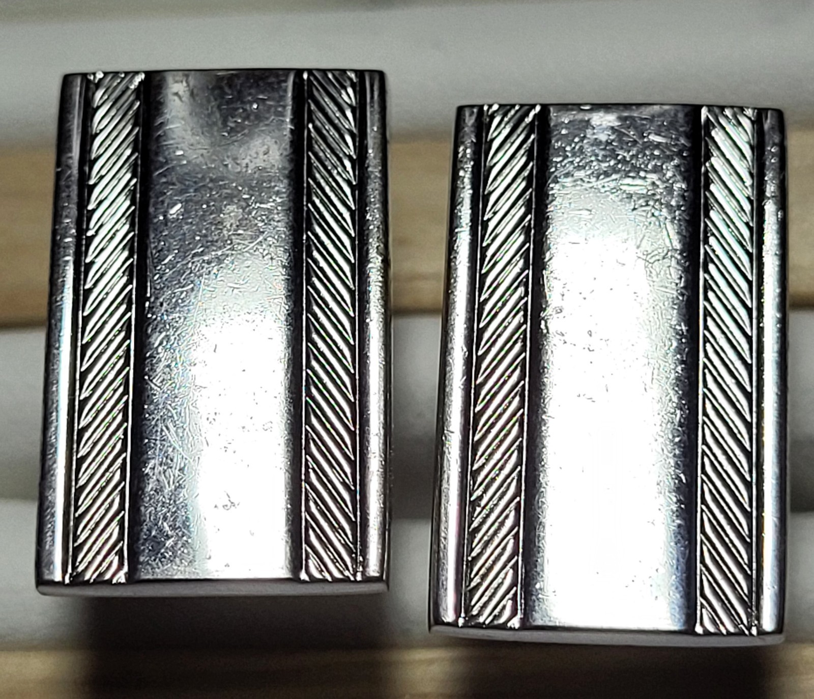 Shields Rectangle Shape Silver Cufflinks  Pre Own… - image 2