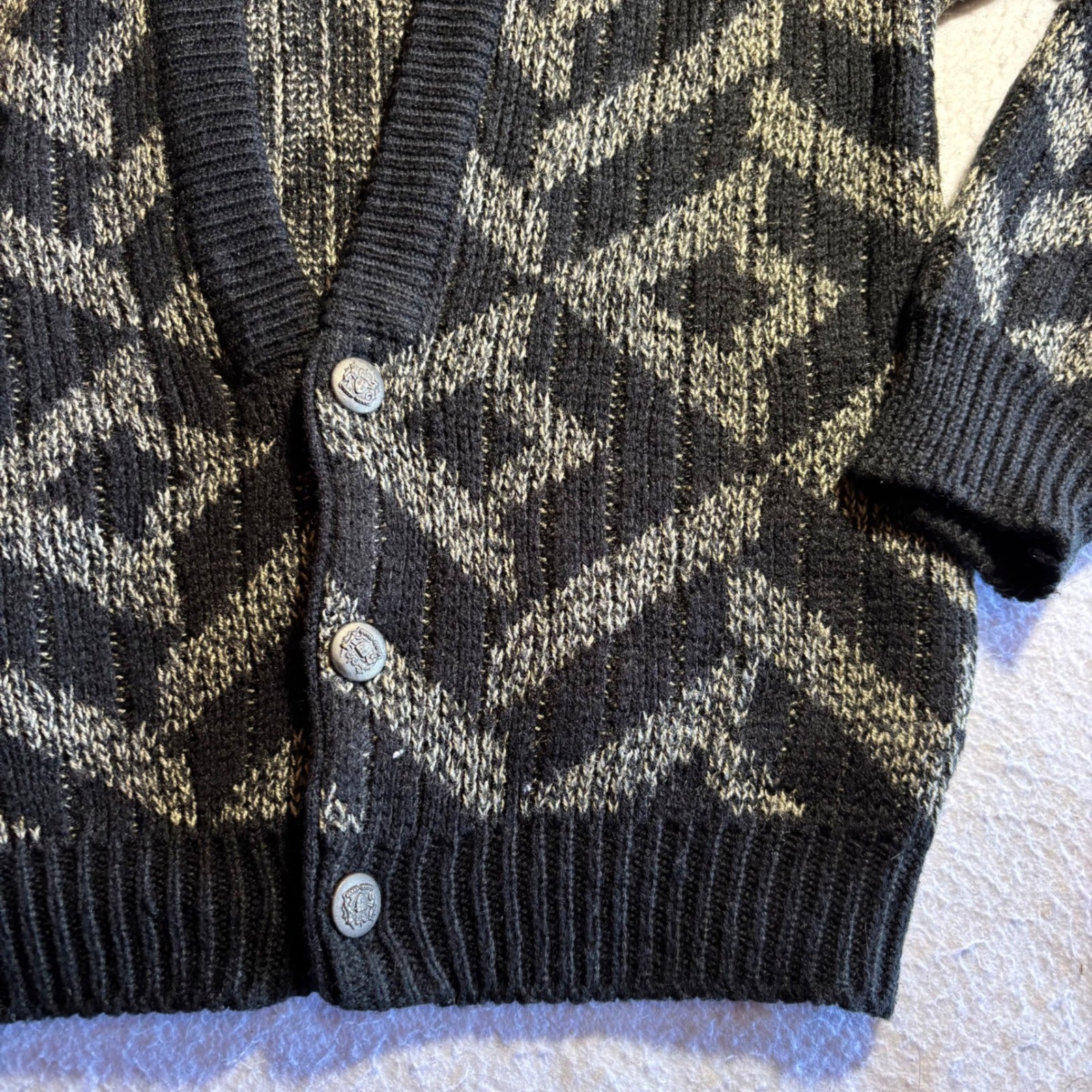 Mens Geometric Pattern Button Front Cardigan Swea… - image 3