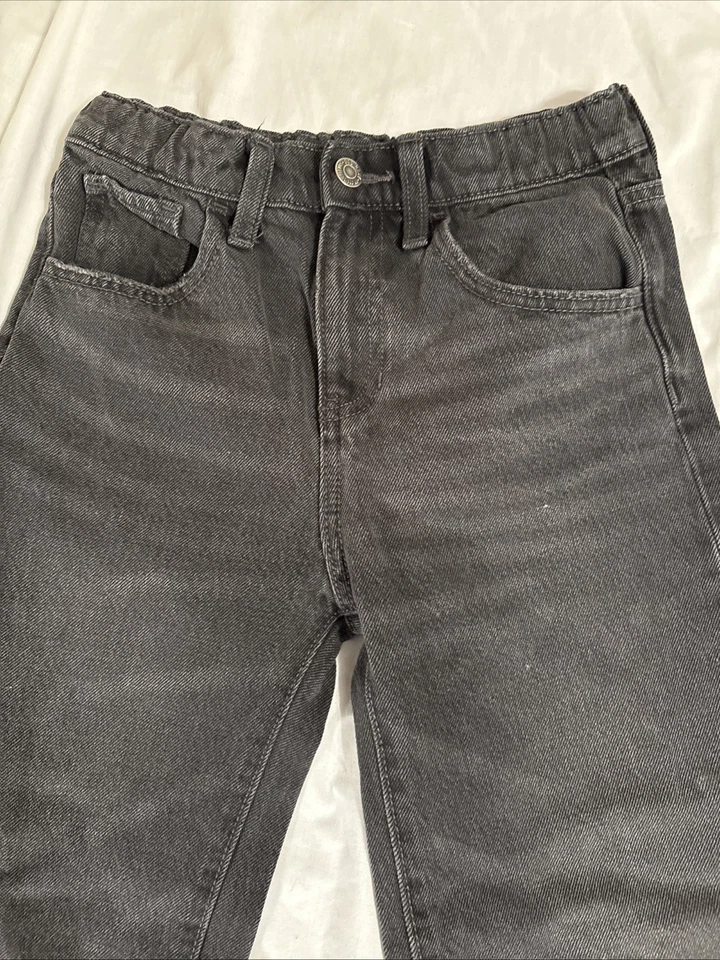 Pantalones de mezclilla unisex holgados de pierna ancha juveniles talla 10 ajustables gris oscuro/negro desteñido Foto 3 de 4