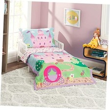4 Piece Toddler Bedding Set -Storyland- Includes Comforter, Flat Princess