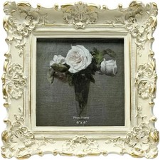 CISOO 4x4 Vintage Small Picture Frame, Antique Ornate 4x4, White with Gold