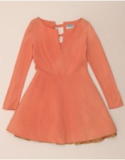 VINTAGE Womens Long Sleeve A-Line Dress IT 42 Medium Orange Acetate CI09