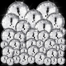 65 Pcs Mini Silver Disco Ball Ornaments for Party Decorations Cake Toppers