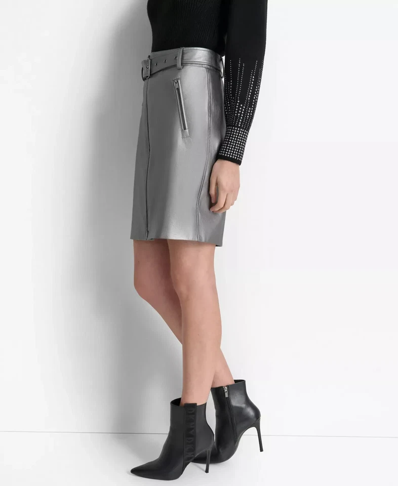 DKNY Women's Skirt Sz 10 Metallic Faux-Leather Pencil - Image 3 of 4