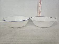2 Corelle Mismatched Blue Stripe 6" Cereal Soup Bowls FREE SHIPPING