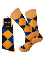 3-6-12 Pair Diamond Argyle MUSTARD ROYAL BLUE COTTON Dress Socks 10-13