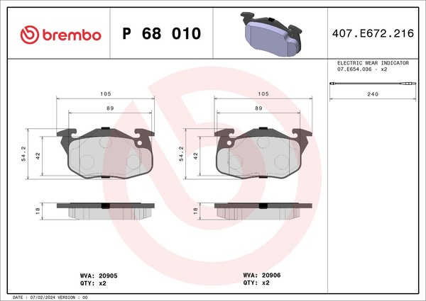 Brembo P 68 010 Bremsbelagsatz, Scheibenbremse For CitroËN Dallas Peugeot Renau-image