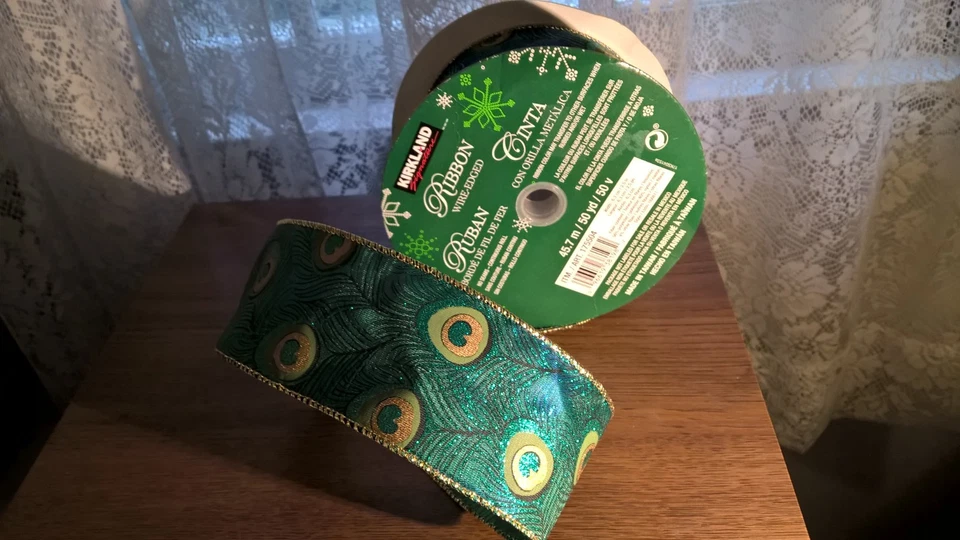 40? Yards Craft Xmas Gift Wrap Peacock Wire Edge Ribbon 2.5 in. wide Most Roll - Image 4 of 4