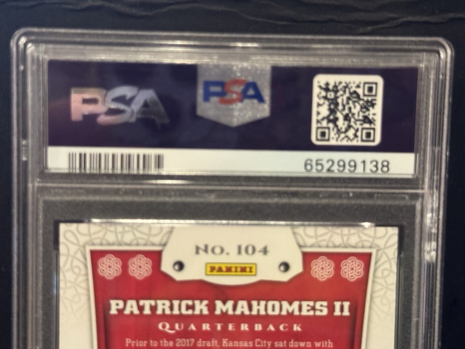 2017 Panini - Rookies Patrick Mahomes II #104 NM-MT (RC) PSA 8 view 3