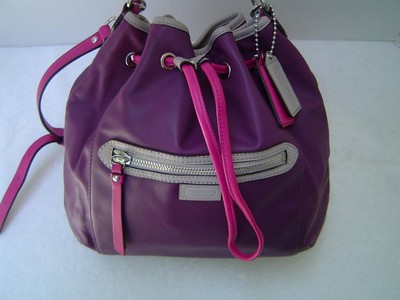 NEW AUTHENTIC COACH DAISY SPECTATOR PURPLE LEATHER DRAWSTRING SATCHEL #25662
