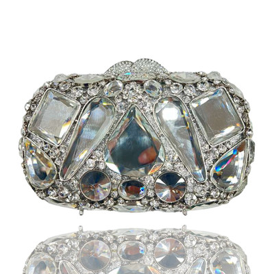 Silver evening clutch formal clasp detachable strap clutch bag