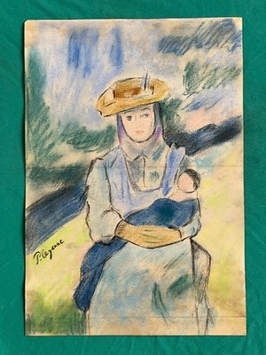 Paul Cézanne drawing and painting on old paper signed stamped vintage
