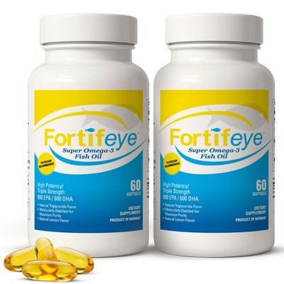 Omega 3 Fish Oil 120 Count 1600mg Triple Strength EPA DHA Fortifeye Super Norway