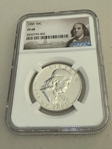 1959 Proof Franklin Half Dollar NGC PF68 Benjamin Franklin Label NGC Price $150!