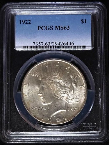 1922 $1 Peace Silver Dollar  PCGS MS 63