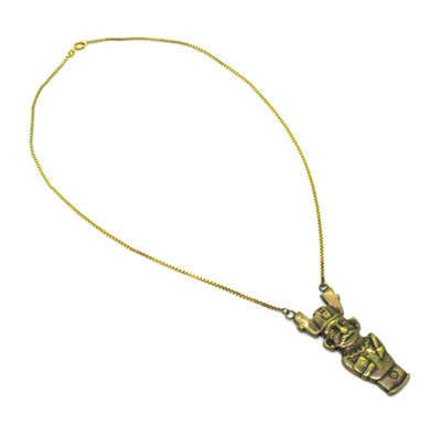 Vintage Halskette Inka Maya Azteken Gott Amerikaner GDP vergoldet Collier Bronze