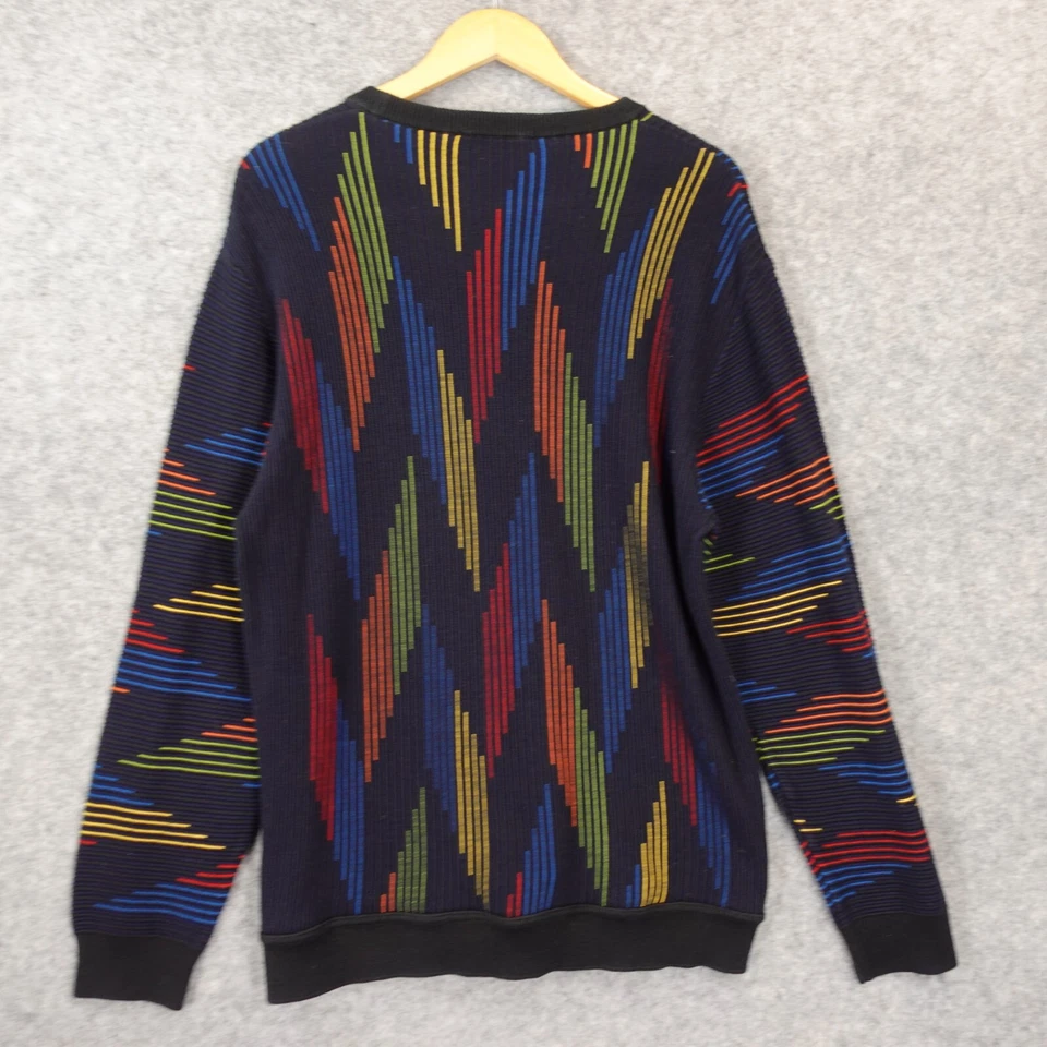 Italian 90s Hip Hop Sweater Men M Navy Chevron 3D Rib Knit Art MONTECHIARO ITALY - Image 2 of 4