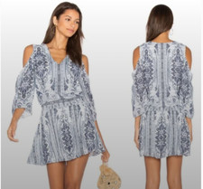 Alice + Olivia Blue White Paisley Cold Shoulder Dress - size 0 Extra Small