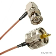 50ft BNC Right-Angle Male to UHF PL259 Male 50Ω RG316 Coax Low Loss RF Cable