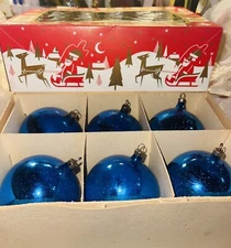 1 Box 6 XL 3.5” Blue Old World Ornaments CZECH Collectible Box Excellent! Read!